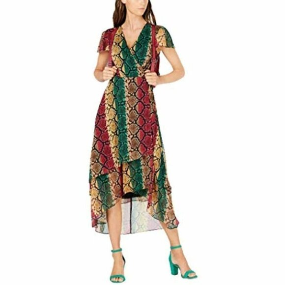 I.N.C International Concepts Dresses & Skirts - Inc Snake-Embossed Wrap Hi-Lo Midi Dress, Rainbow